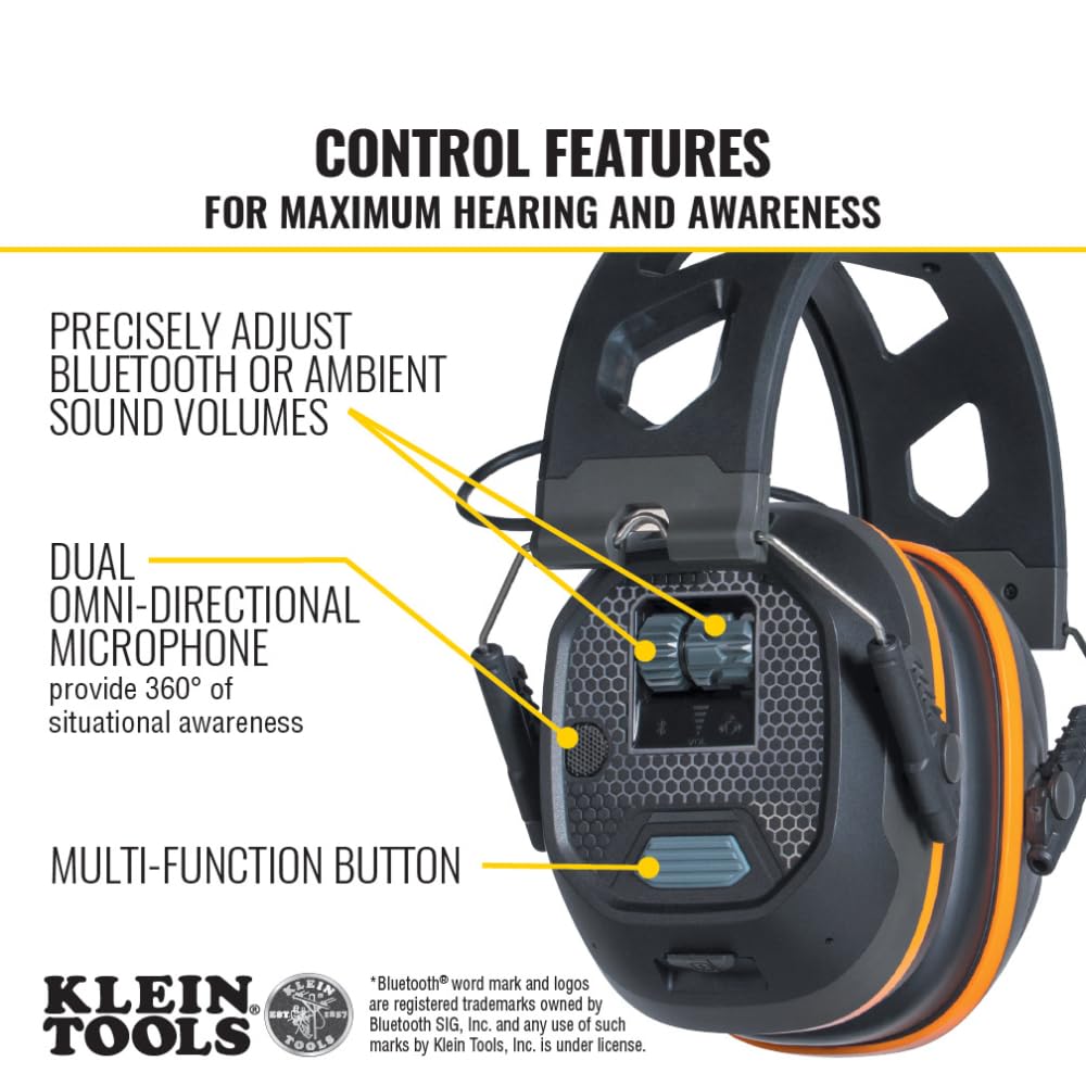 AESEM1S Smart Sense Electronic Hearing Protection Safety Earmuff with Bluetooth & Situational Awareness, NRR 23dB, 25hr Runtime