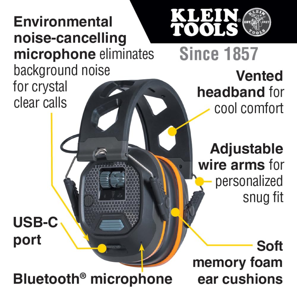 AESEM1S Smart Sense Electronic Hearing Protection Safety Earmuff with Bluetooth & Situational Awareness, NRR 23dB, 25hr Runtime