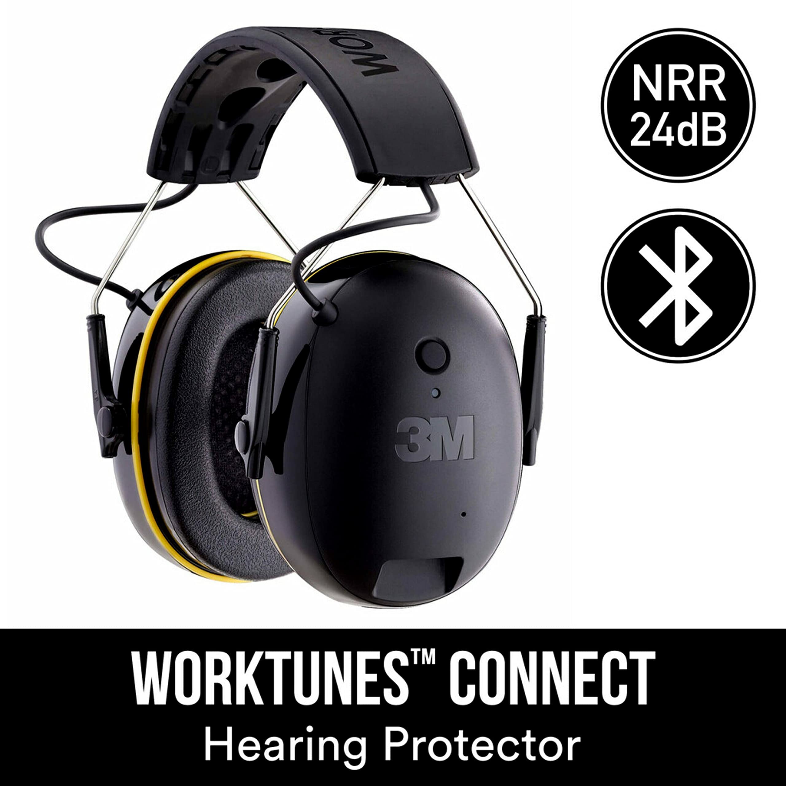 WorkTunes Connect Hearing Protector with Bluetooth Wireless Technology, 24 dB NRR, Hearing Protection Safety Earmuffs, Black