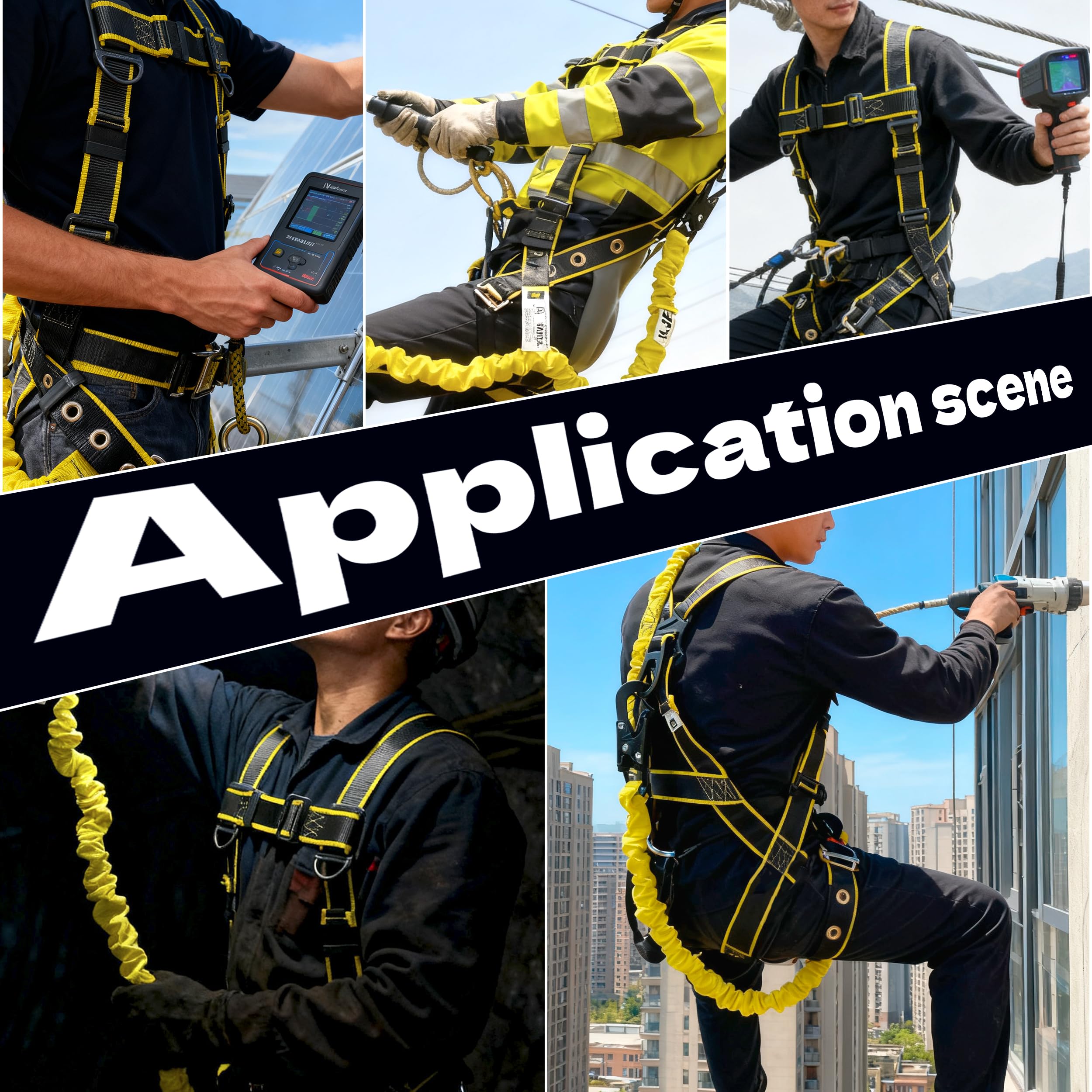 Safety Harness Fall Protection Kit - Construction Roof Full Body Harness w/Detachable 6FT Shock Absorbing Lanyard & Hook, ANSI/OSHA