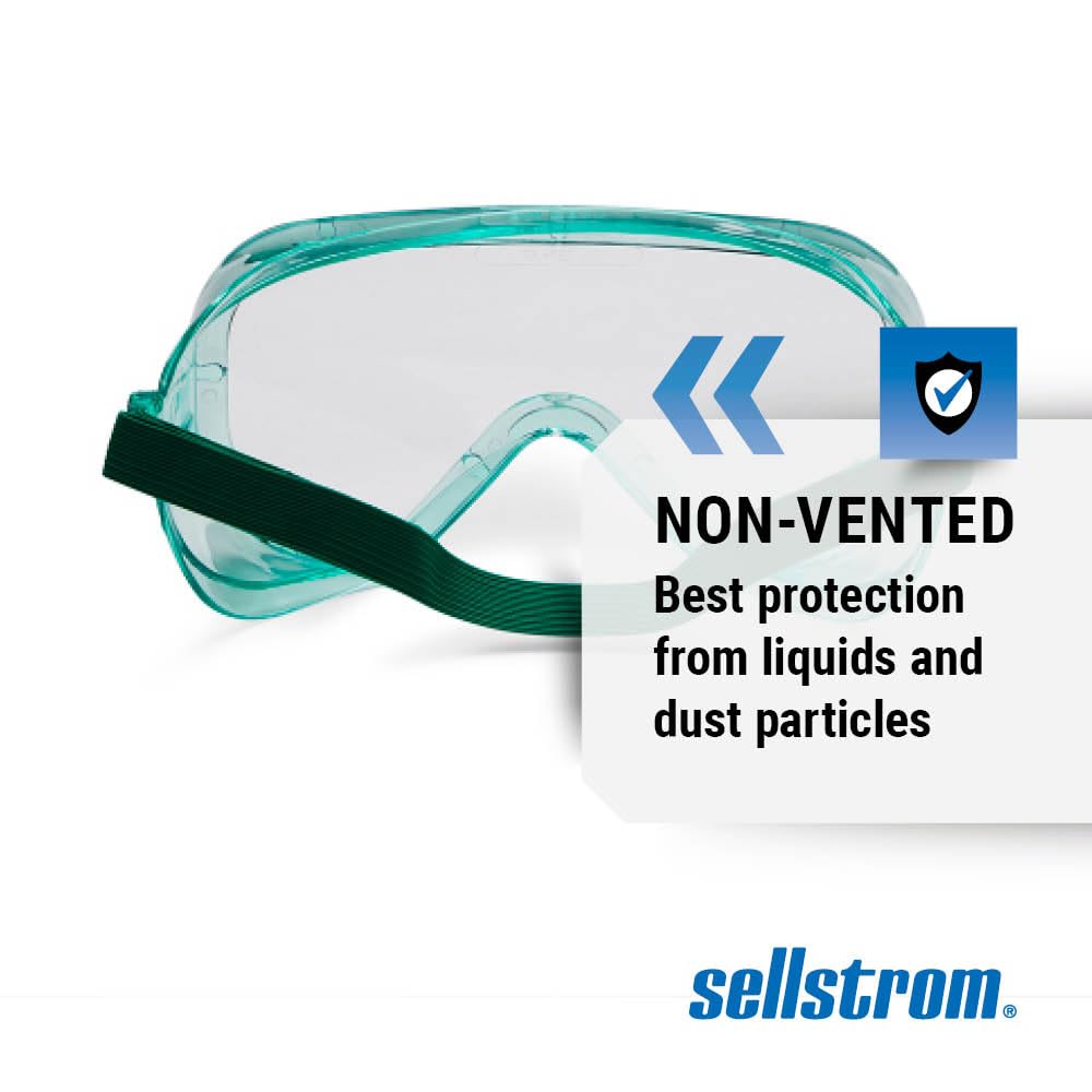Advantage Series Safety Goggles - Non-Vented, Anti Fog Eye Protection Goggles for Men & Women - FR Strap, Fits Over Most Glasses, ANSI Z87.1 - Clear Lens