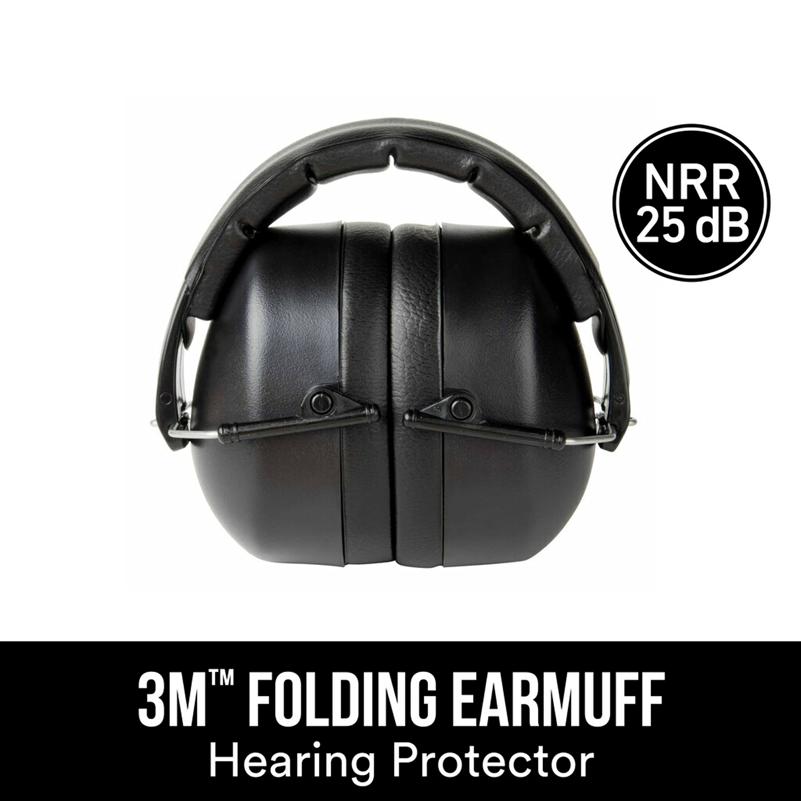 Folding Earmuff, Noise Reduction Rating (NRR) 25 dB, Adjustable Ear Muffs, Padded Headband For Comfort, Flexible & Adjustable Headband, Black, One Size Fits Most (90563H1-DC)