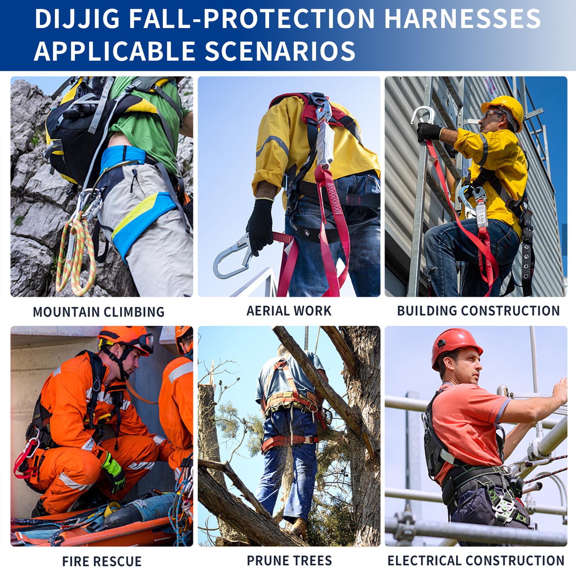 Safety Harness Fall Protection Kit with Shock Absorbing Lanyard & Suspension Trauma Safety Straps Upgrade Quick Buckles, Roofing Harness Construction Harness Para Construccion ANSI Compliant Blue