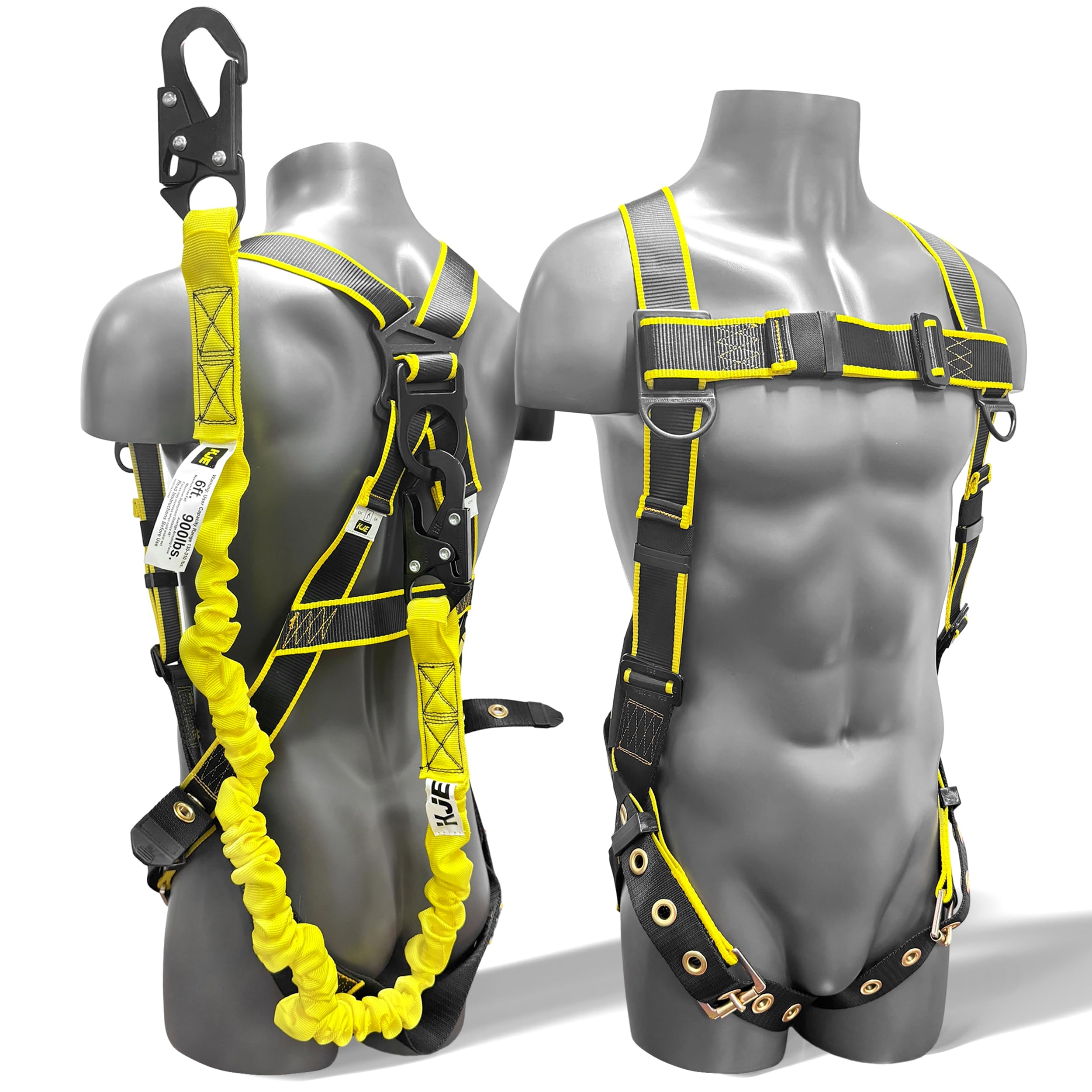 Safety Harness Fall Protection Kit - Construction Roof Full Body Harness w/Detachable 6FT Shock Absorbing Lanyard & Hook, ANSI/OSHA