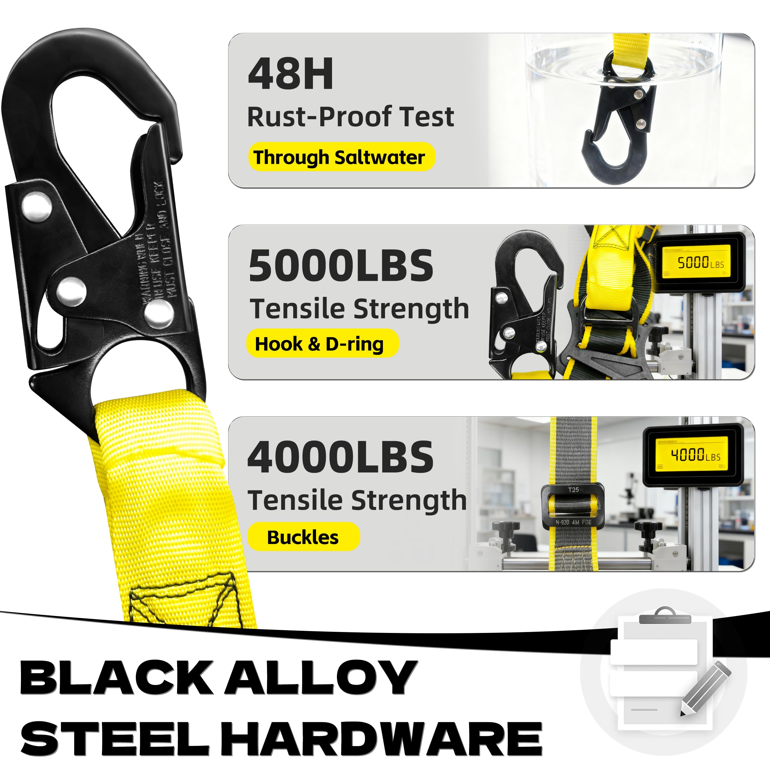 Safety Harness Fall Protection Kit - Construction Roof Full Body Harness w/Detachable 6FT Shock Absorbing Lanyard & Hook, ANSI/OSHA