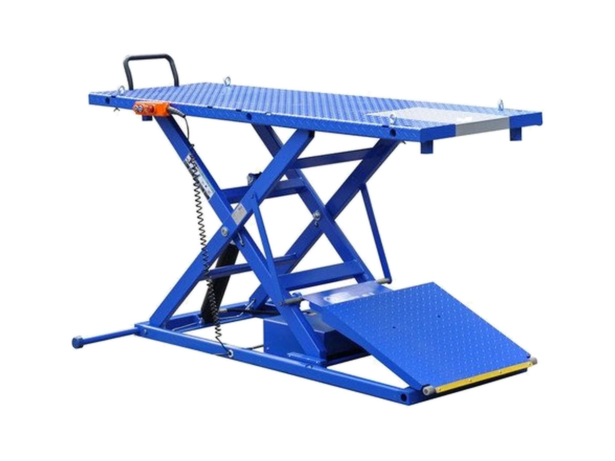 iDEAL Elec-Hydra Motorcycle Lift Bench w/Integrated Motor & Retractable Ramp