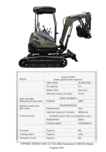 TYPHON 2.5 Ton Mini Excavator KUBOTA Diesel Engine USA W 14 attachments - Image 7