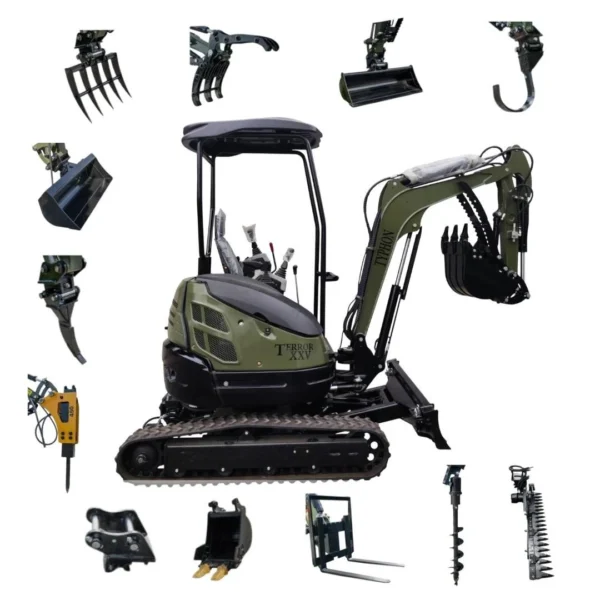 TYPHON 2.5 Ton Mini Excavator KUBOTA Diesel Engine USA W 14 attachments