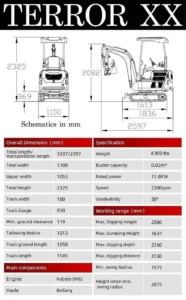 2025 4,000 lb TYPHON TERROR XX Mini Excavator Rubber Track with Kubota D902 - Image 8