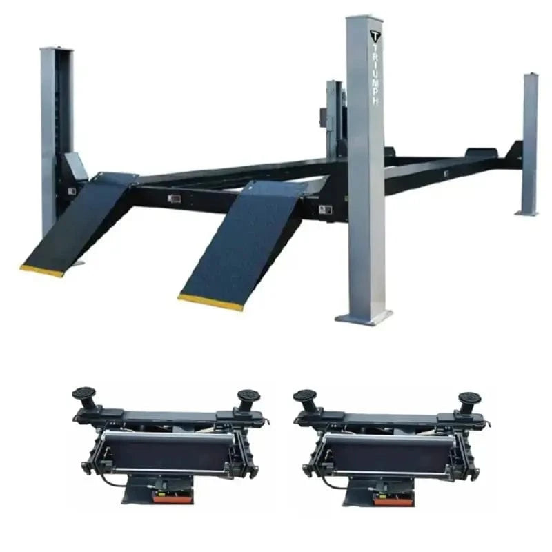 feecd6_150c9290e72d4b2e805616c3c4ecc15bmv2.jpg Triumph NTR-32 32,000 lb 4 Post Lift + Two RJ-15 Rolling Jacks Combo - Image 1