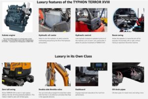 TYPHON TERROR XVIII mini excavator feature detail collage